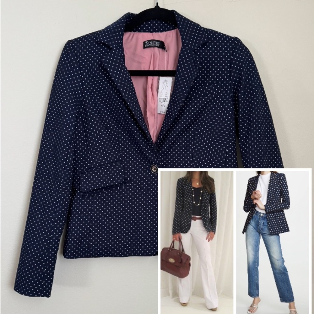 New York & Company Navy Dot Blazer